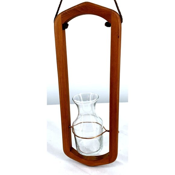 Wood and Glass Terrarium Starter Hanging Vase Plants Succulent Cactus 14" - Picture 2 of 10